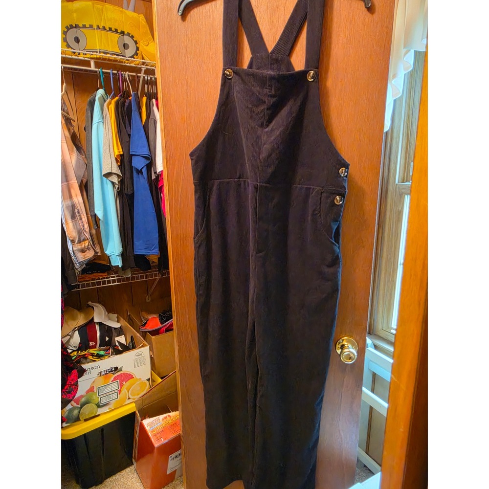 Halara AuraCord Cloud Corduroy Overalls Black XL Regular Athleisure Jumpsuit